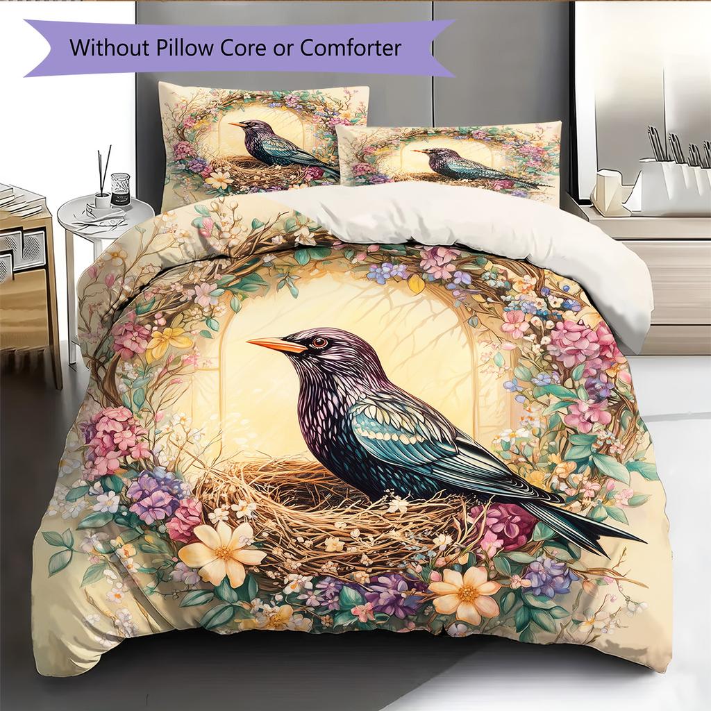 Flower Bird Pattern Bedding Quilt Set  Home Decoration  Gift (1 * duvet cover + 2 * pillowcase  without core)