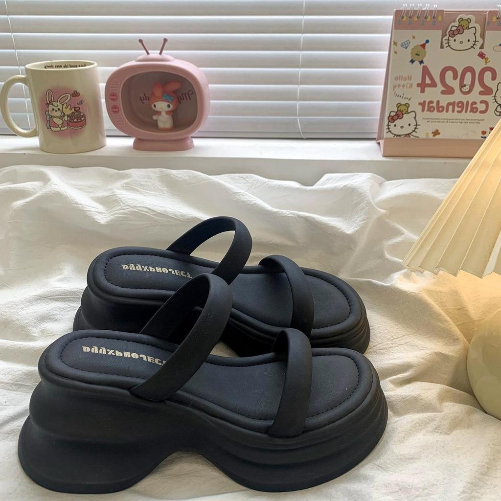 2025 Not Tired Foot Slippers Thick-soled New Trendy Word with Casual Slippers Fashionable Versatile Height Increase Women's Summer Wear