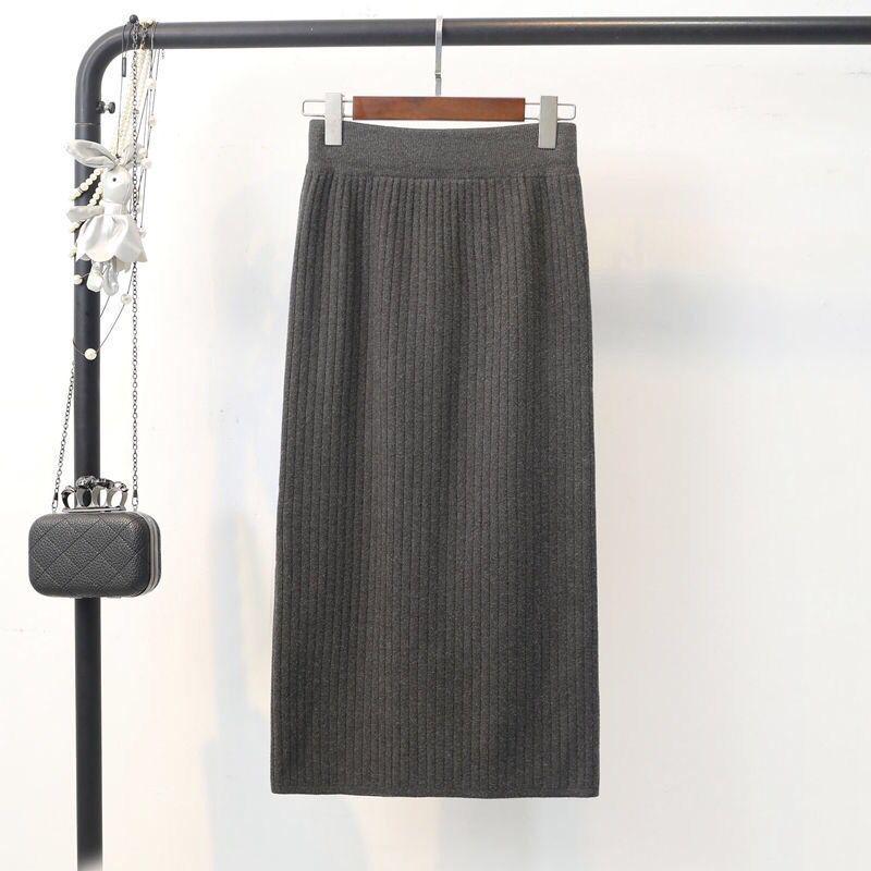 Jupe crayon en laine taille haute: Moulant, Amincissant, Mi-long avec Fente, Parfait pour l'Automne et l'Hiver.