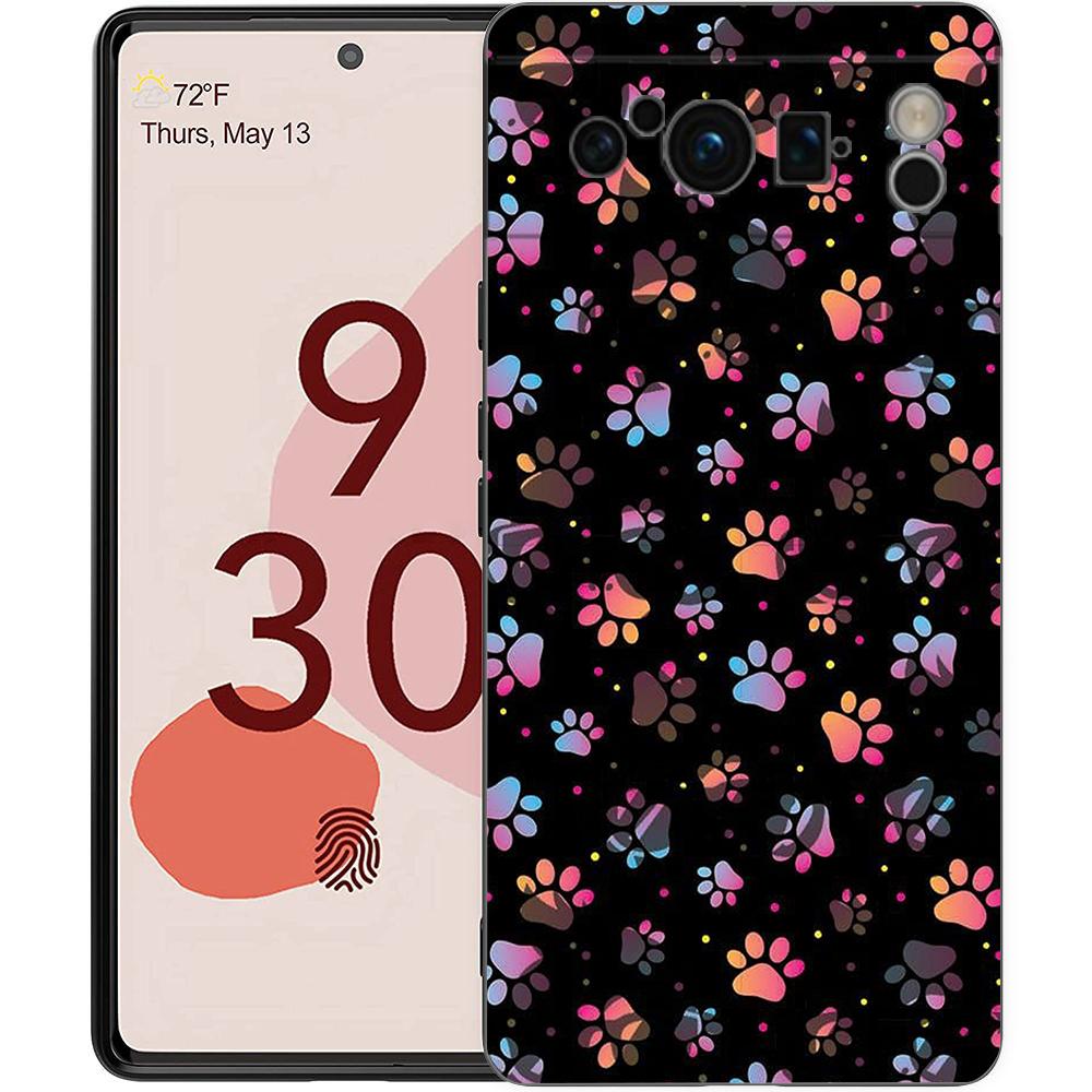 Phone Case For Google Pixel 6 7 8 9 Pro XL 8A 7A 6A Black Cover Soft Shell Dog Footprint Paw Cute