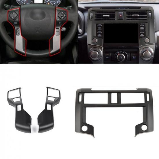 3x Matte Black Steering Wheel Navigation Dashboard Covers Kit for 4Runner +