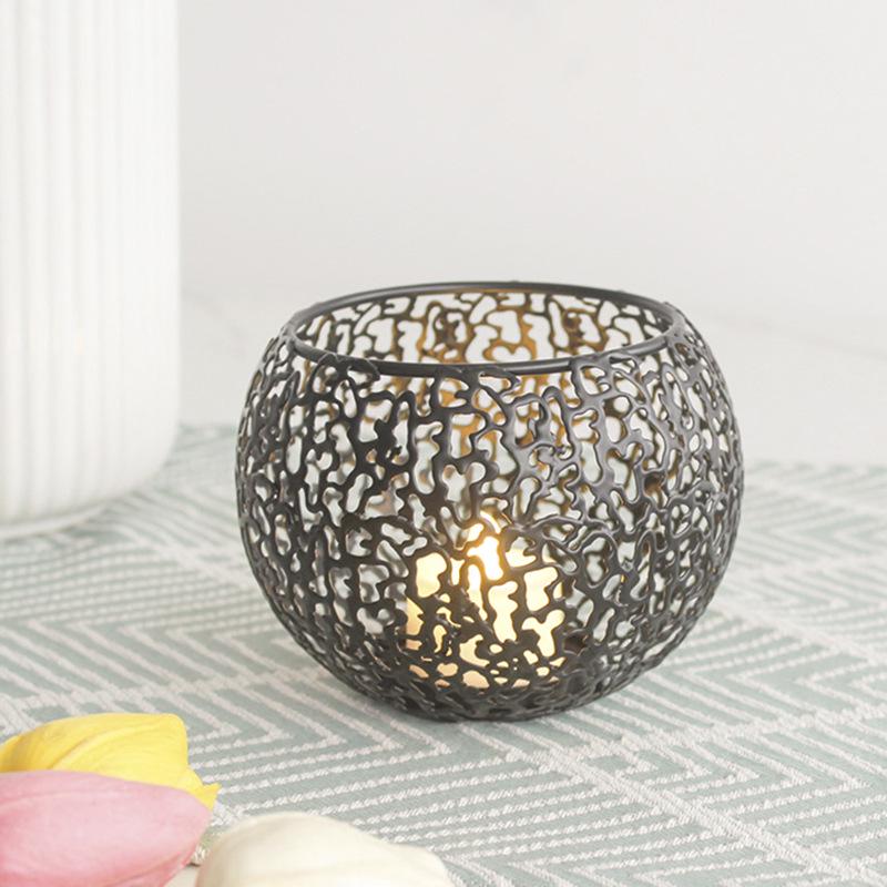 Golden Retro Electroplated Metal Candle Holder Cover Ornament with Ins Style Design