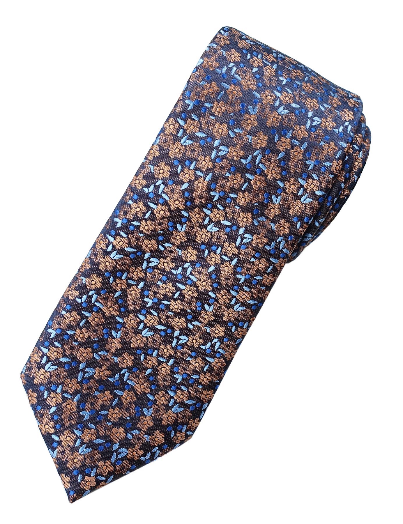[Towergem] Men s 7cm Wide Narrow Tie, Woven Jacquard Floral Pattern, Brown, Washable