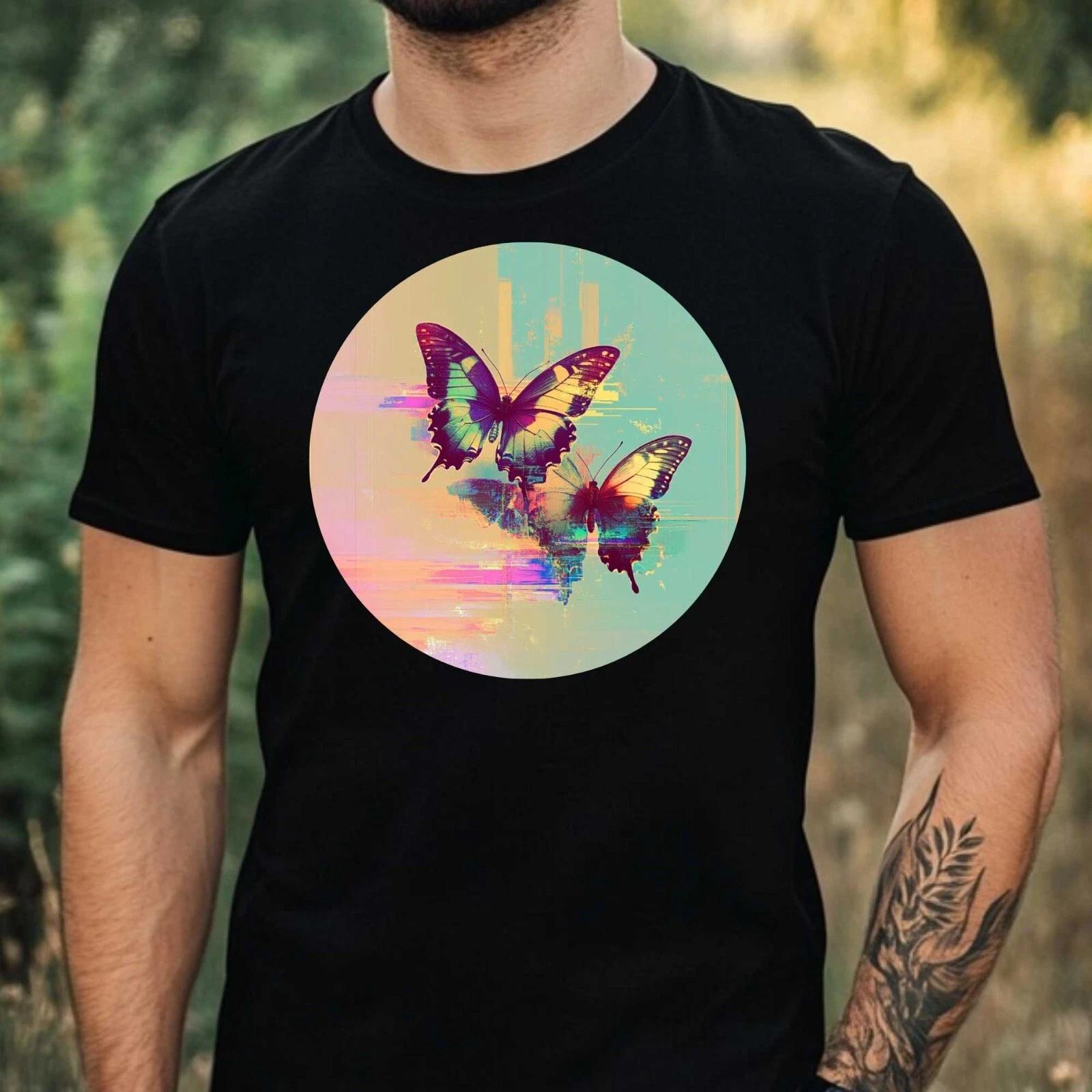 T-Shirt Herren Schmetterling Glitch Motiv Baumwolle Größe XS bis 5XL M