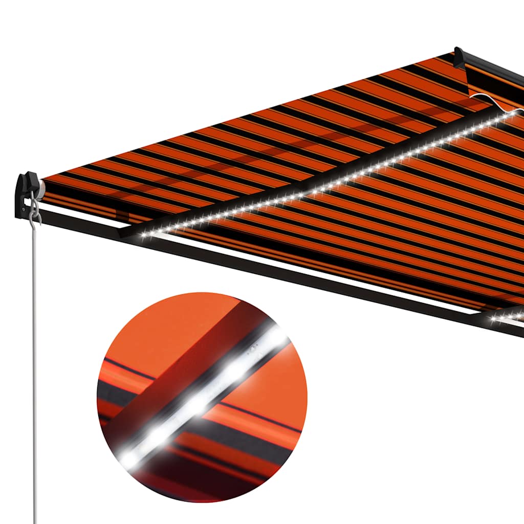 Manual Retractable Awning with LED Lighting 450 X 300 Cm Orange & Brown