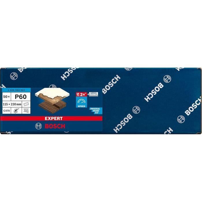 Bosch Professional 50x Feuilles abrasives Expert C470 à 14 trous pour Bois dur,Peinture sur bois,115x230 mm,Grain 60