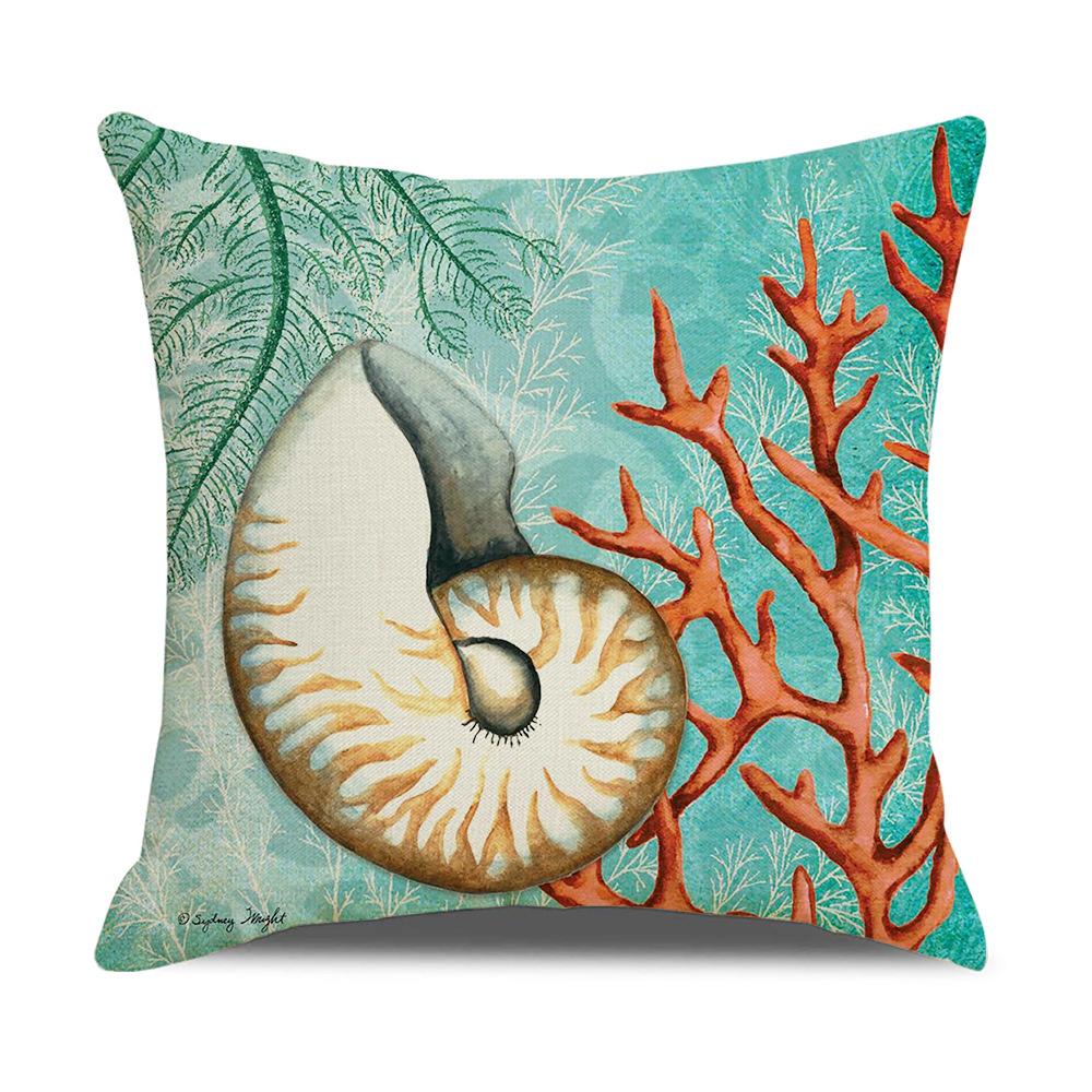 Retro Mediterranean Ocean Digital Print Linen Pillow Reading Cushion Home Furnishings
