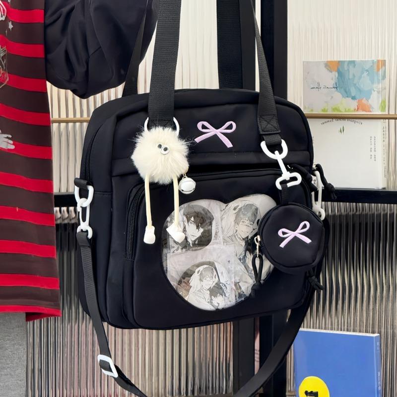Two-dimensional style girl versatile transparent cute Japanese college messenger bag female student class portable shoulder backpack