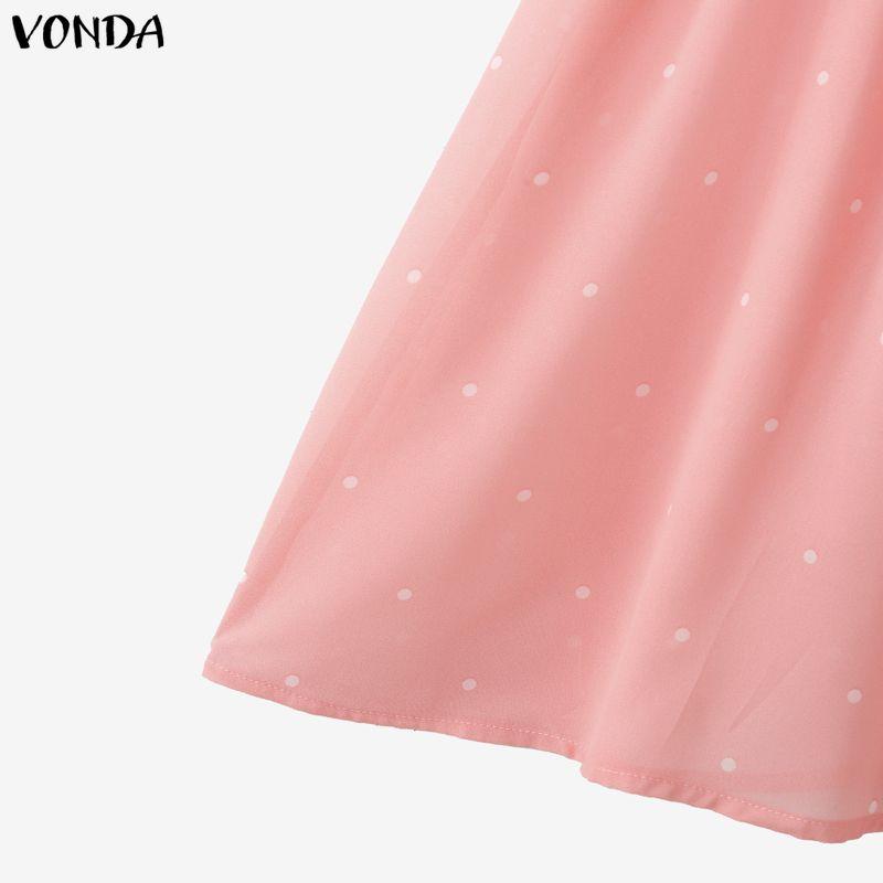 VONDA Summer Women Casual O Neck Polka Dots Short Sleeve Blouse Tops