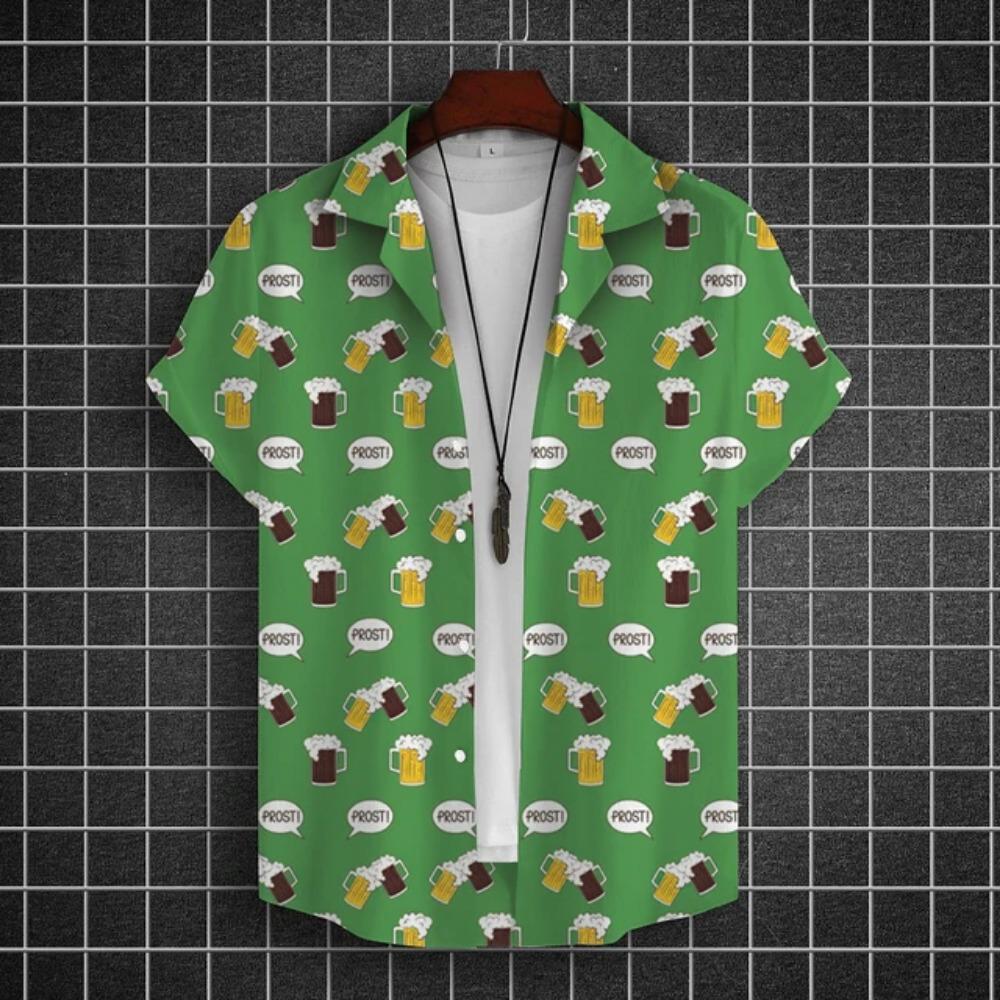 Hawajska Koszula Męska 3D z Nadrukiem Piwa Krótki Rękaw Koszule Koszulka na Imprezę Piwną T-shirty Letnie Codzienne Luźne Oversize Odzież Męska