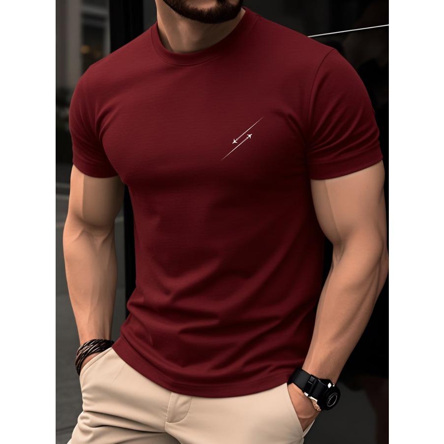 100% Baumwolle Herren T-Shirt Sommer Kurzarm Dünnes Oberteil Trendig Modisch Schlank Täglich Lässig Einfache Linie Pfeilmuster Design