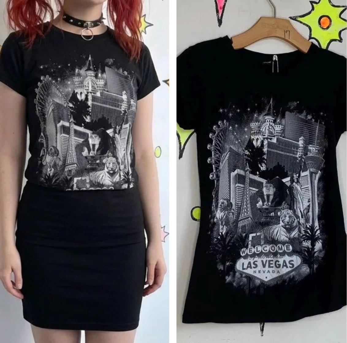 

Black Las Vegas Souvenir Baby Tee Y2K Indie Sleaze Graphic T Shirt XS S 2XL