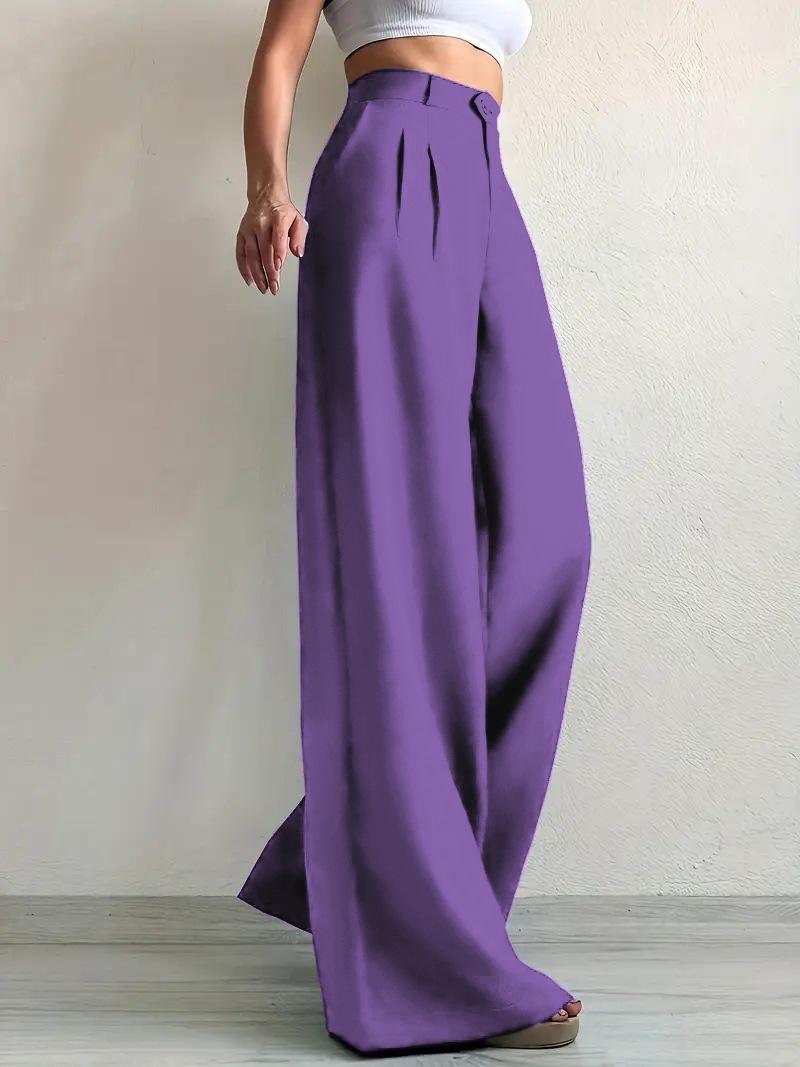 Women S Elegant Solid Color High Waist Flared Wide Leg Formal Suit Pants S фиолетовый
