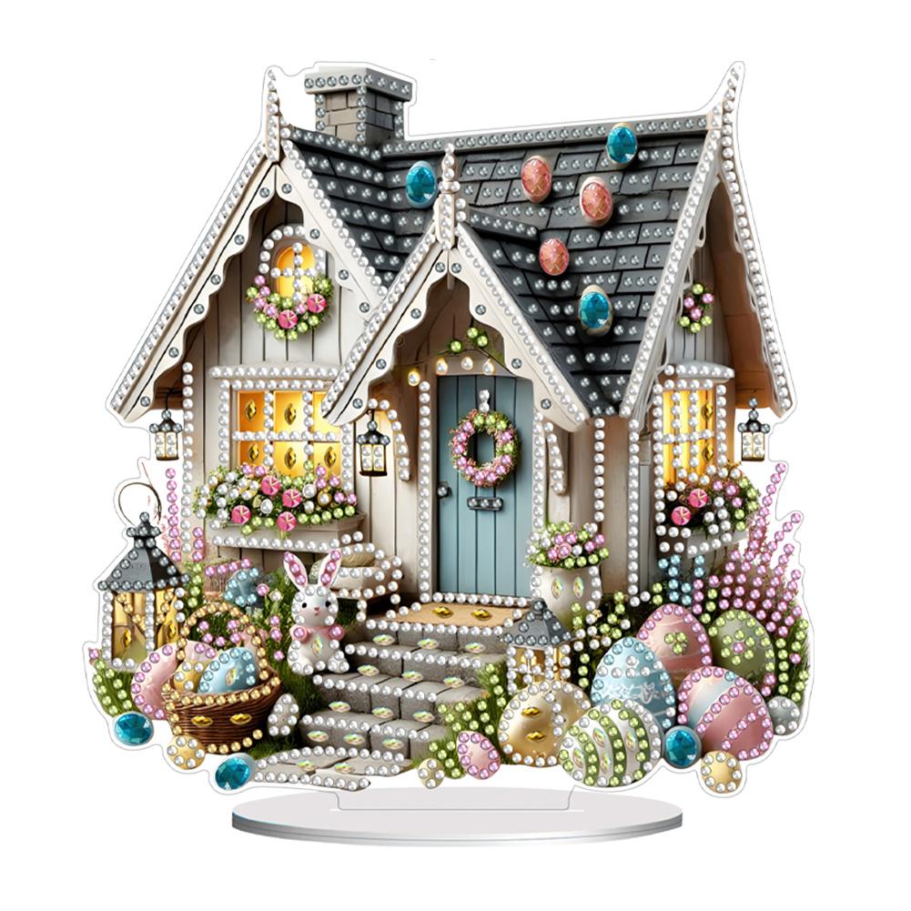Acrylic Special Shape Easter Egg House Diamond Painting Tabletop Ornaments Kit Rhinestones Desktop Ornaments for Adults Beginner