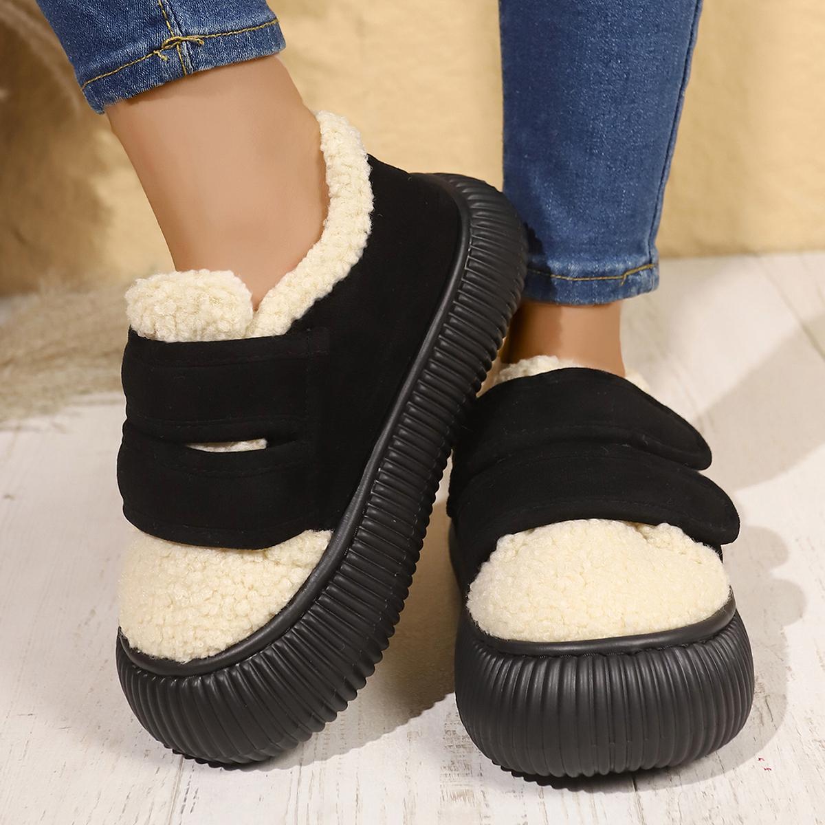 

Модные зимние теплые ботинки на платформе с толстым дном, нескользящие, утолщенные, плюшевые, женские, зимние ботинки с липучкой, хлопковая обувь для отдыха на открытом воздухе 36-37 чёрный