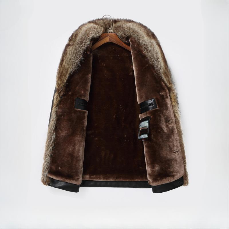 Genuine Leather Leather Jacket Men's Medium-length Suit Collar Fur One Leather Jacket Men's Raccoon Fur Collar Coat