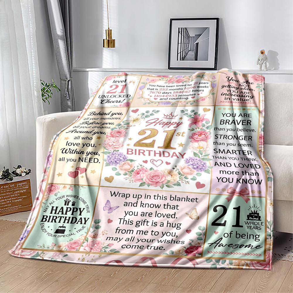 21st Birthday Celebration Blanket Soft Warm Cozy Suitable for Seaside Couch Chair for All Seasons Digital Print