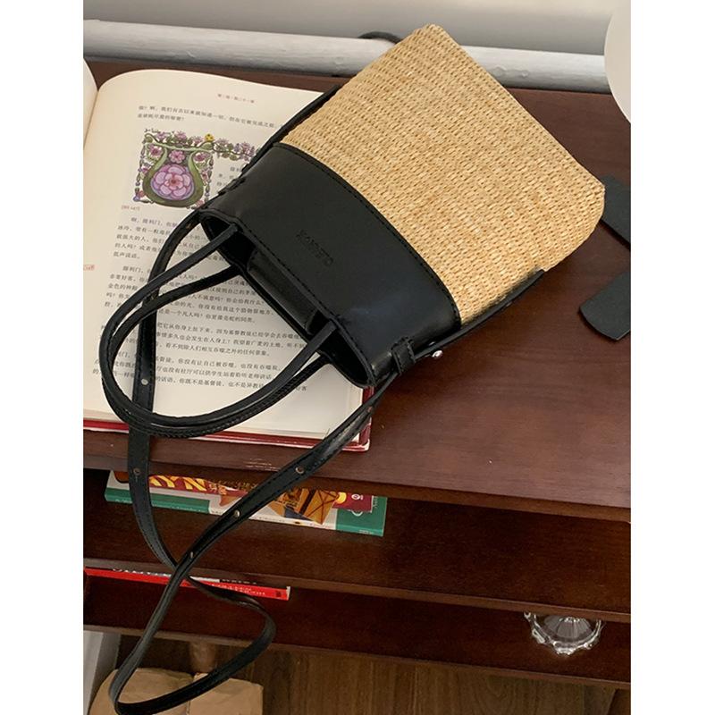 Sommermode Strohtasche Damenhandtasche neue Nische Eimer gewebte Tasche Spleiß Schulter Messenger Bag