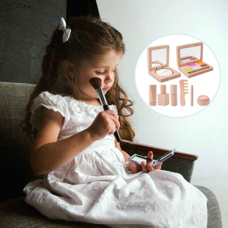 Wooden Makeup Toy Set For Kids Lipstick Eyeshadow Blush Pretend Play Cosmetics Kit