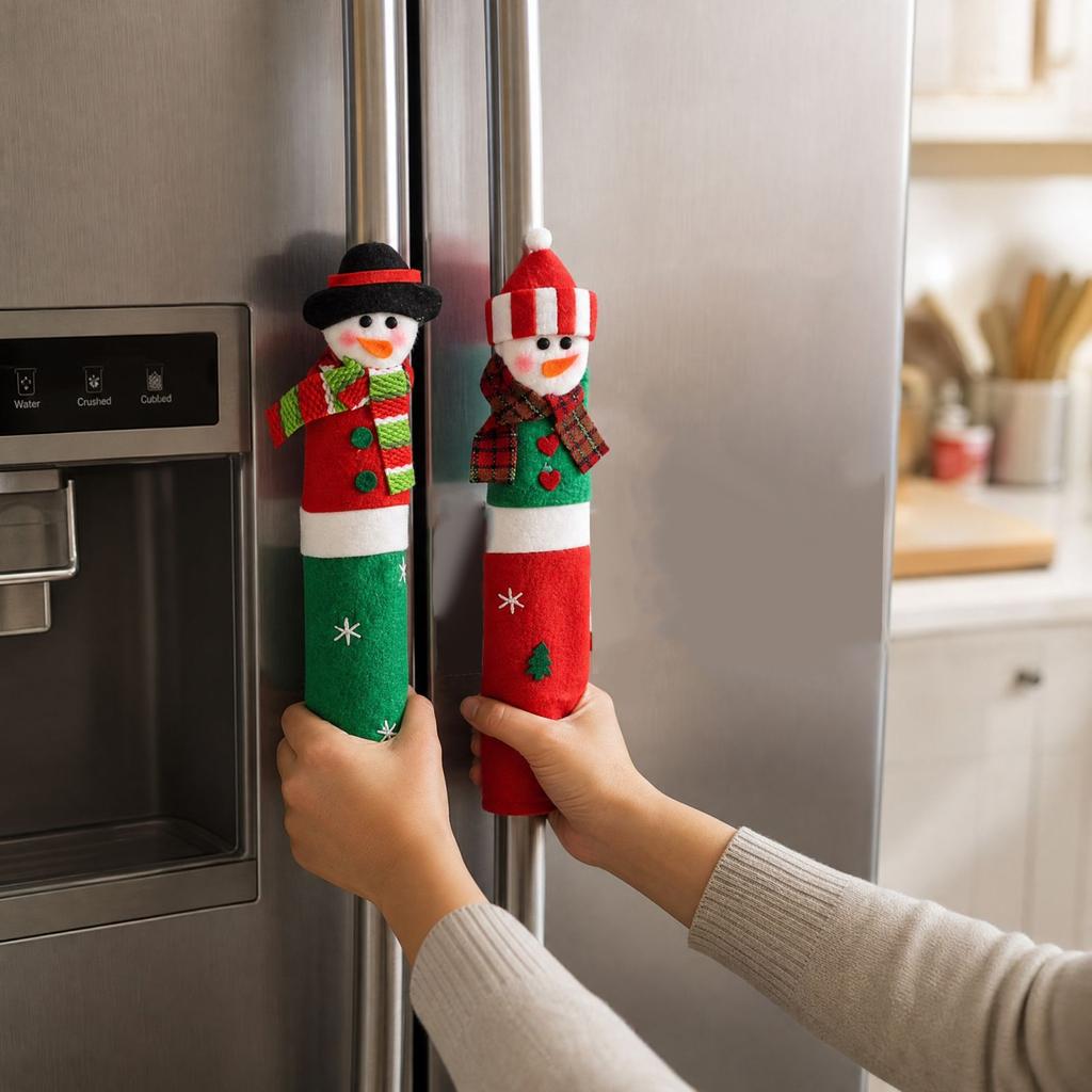 Christmas Microwave Oven Door Handle Cover, Extra Long Fabric Sleeve for Kitchen Appliance Door Handle, Holiday Home Decorative Cover