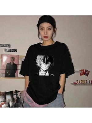 Japanese Anime Print  Cartoon Harajuku Wo T-Shirt Punk Streetwear Tops Short-Sleeved Tees Casual Clothes Summer
