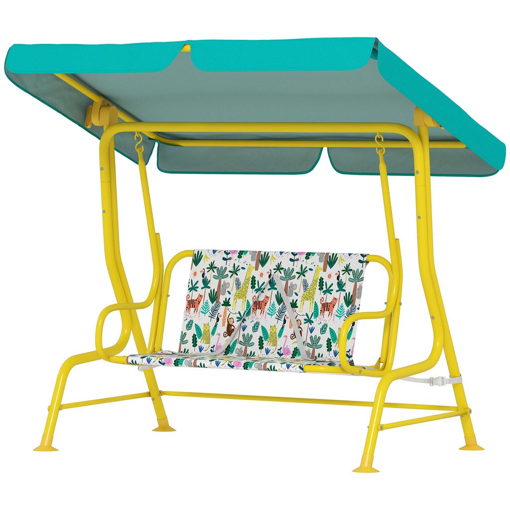 2-Seater Kids Hollywood Swing with Adjustable Canopy, Safety Belt for 3-6 Years up to 60 kg 112x75x120cm Green