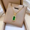 Vintage Green Crystal Square Zircon Pendant Necklace for Women Stainless Steel Chain Party Wedding Jewelry Accessories Gifts