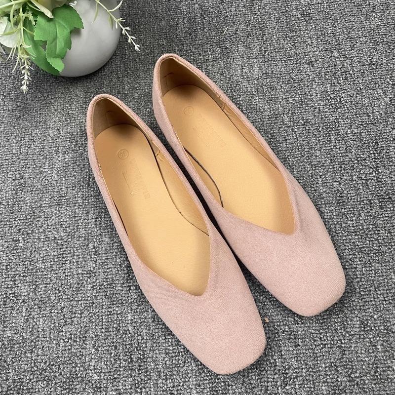 Fashion Flat Shoes for Women 2025 Spring Autumn Solid Square Toe Black Women's Shoes Large Size 43-44 Small Size 31-32 Ladies Shoes