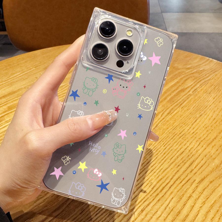 Simple and Transparent Hello Kitty for Iphone 15 Case with Painted Lines 14 Plus 13 Pro Max 12 11 Right Angled Edges  16 Promax