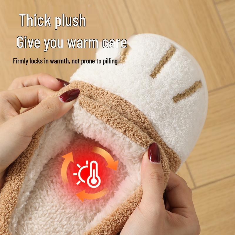 Cartoon Cat Paw Plush Slippers - Soft Indoor Cotton Warmth for Women, Fall & Winter Comfort