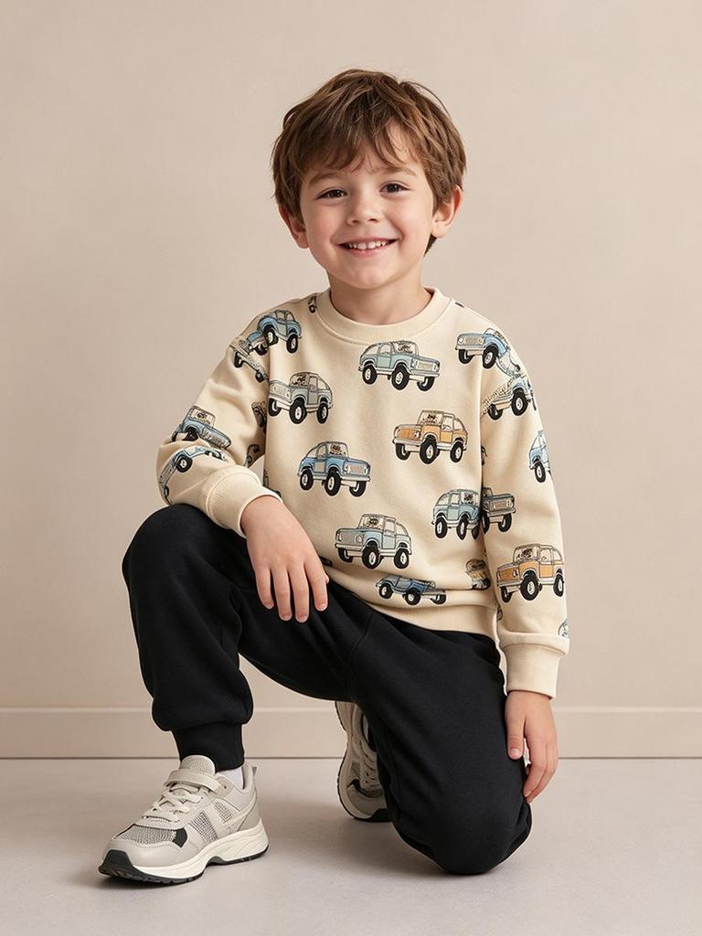 European & American Style Boys' Cartoon Car Print Hoodies - New Autumn Fashion for Children