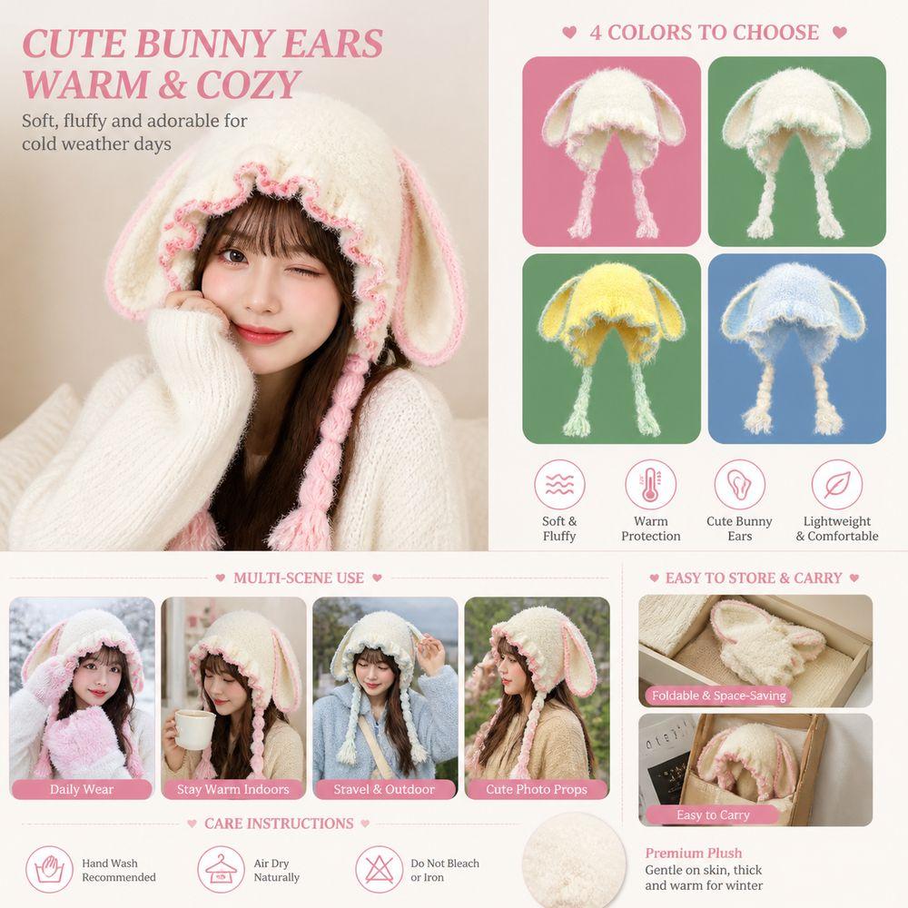 Soft Plush Bunny Ear Hat Fuzzy Texture Plush Winter Hat Convenient to Use Earflap Beanie Hat Women