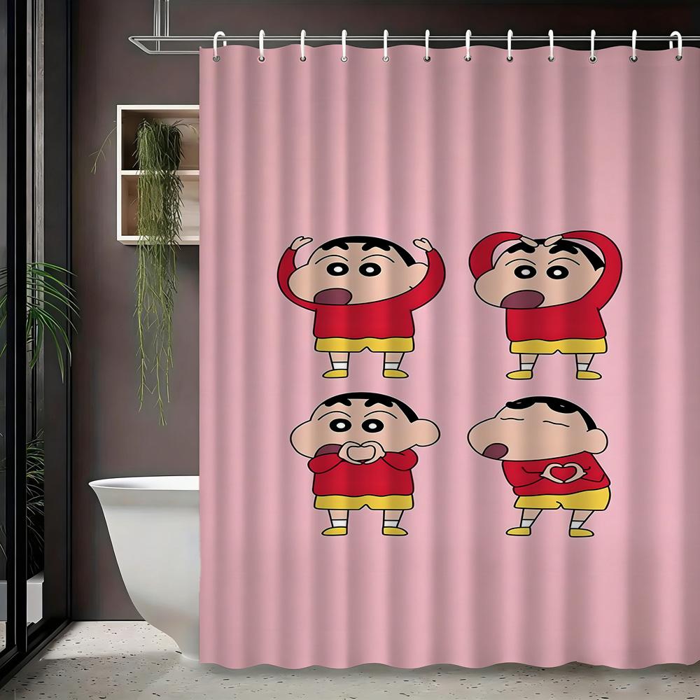 

Crayon Shin-Chan Kangaroo & Parrot Floral Scene 2D Print Waterproof Shower Curtain, Colorful Bathroom Decor With Hooks W60H190(CM)-1 Pcs