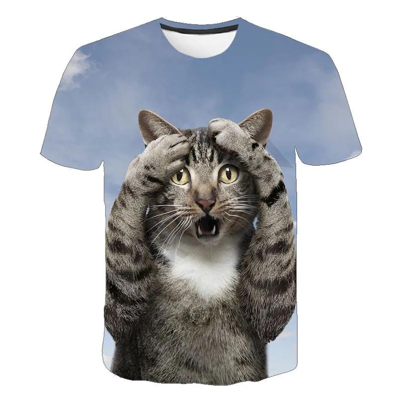 

Летняя футболка с круглым вырезом, 3D-принтом милого животного кошки, модная повседневная футболка с коротким рукавом для мужчин и женщин, парная унисекс 6XL