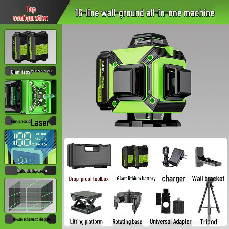 Strong Precision 16-Line Laser Level with Rubber Coating for Wall and Floor Mounting