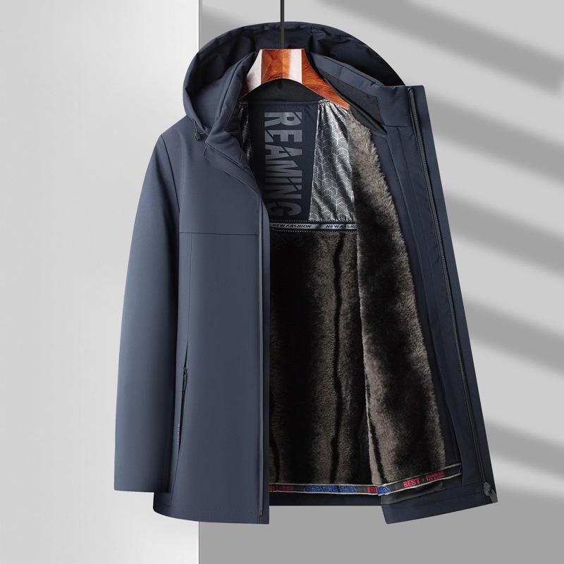 

Men s 2024 Winter Fleece-Lined Down Jacket - Detachable and Thickened Business Casual Coat for Middle-Aged. L/175 темно-синього кольору