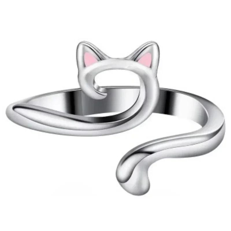 1PC Geometric Cat Ring Knitted Yarn Top Needle Crochet Hook Adjustable Knitted Crochet Hook Thread Loop Sewing Supplies