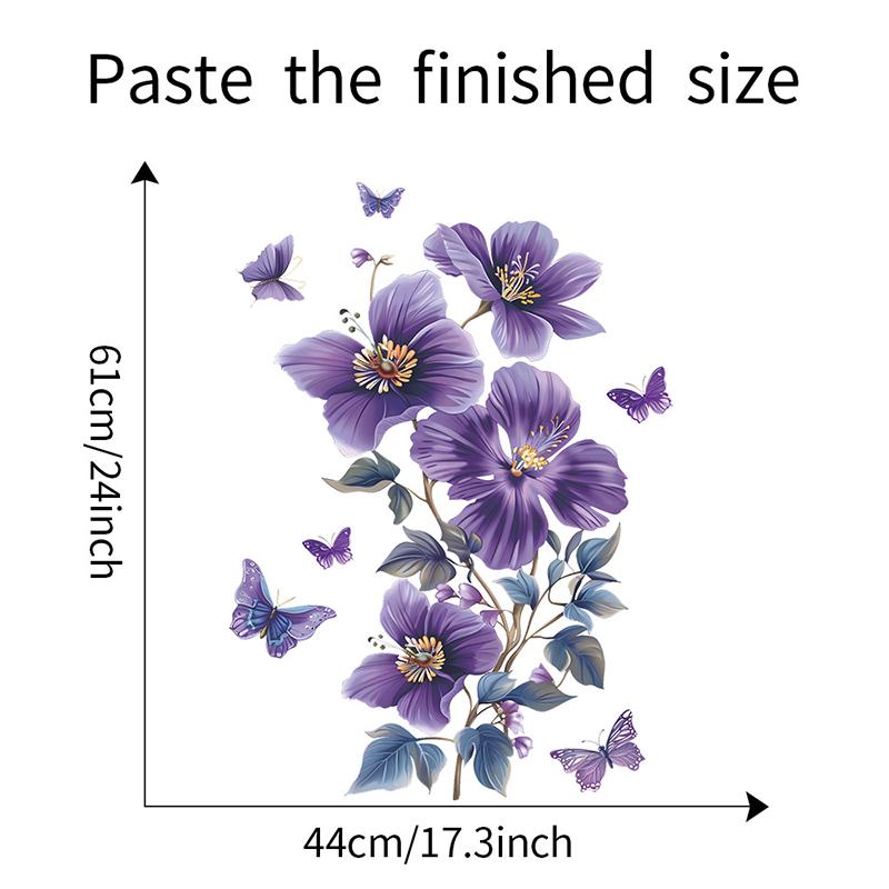 Purple Flowers Butterfly Wall Stickers Living Room Bedroom Background Decor Mural Self-Adhesive Wall Decals