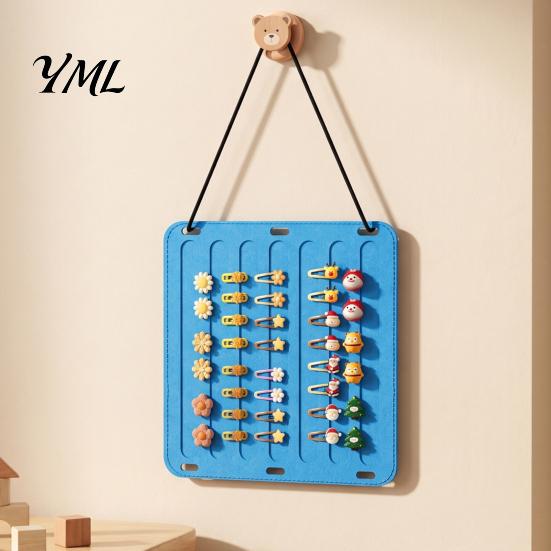 Thickened Felt Storage Bag Hair Accessories Wall Hanging Bag, Space Saving Organizer Kids Clip Holder with Hook, Multi-Color Partitioned for Hairclips