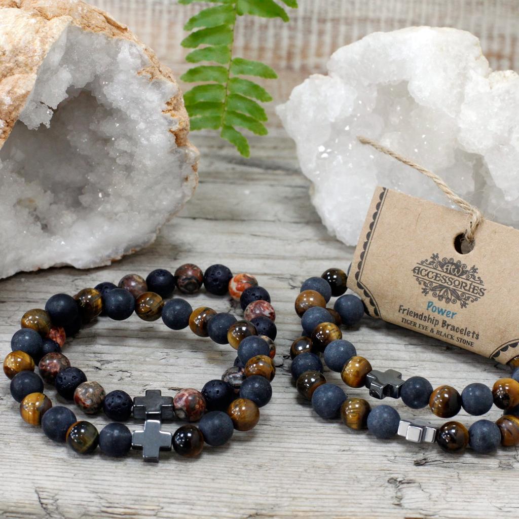 Couple Bracelets 2 Pack Tiger Eye Black Stone