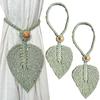 2-Pack Bohemian Cotton Leaf Curtain Tiebacks with Beaded Decoration – Handwoven Drapery Holdbacks for Home, Bedroom, and Office Decor (Green)