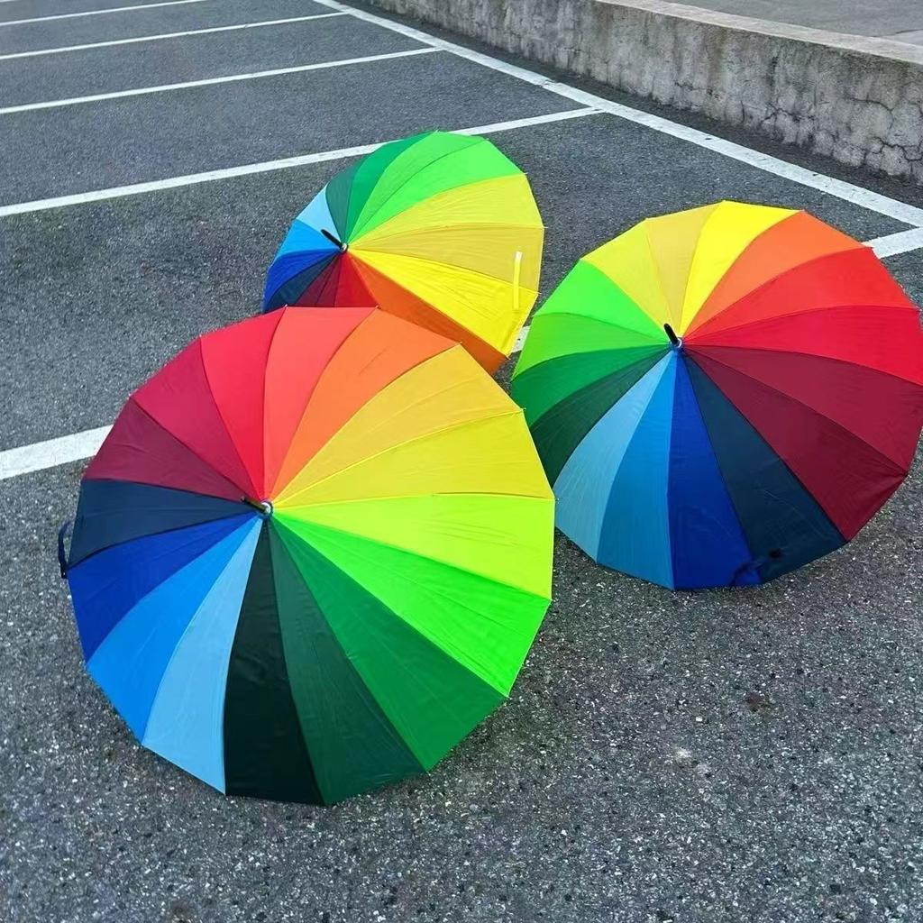16-Bone long-handled rainbow umbrella slams cloth weather and rain umbrella oversized straight-handled gift umbrella business advertising umbrella