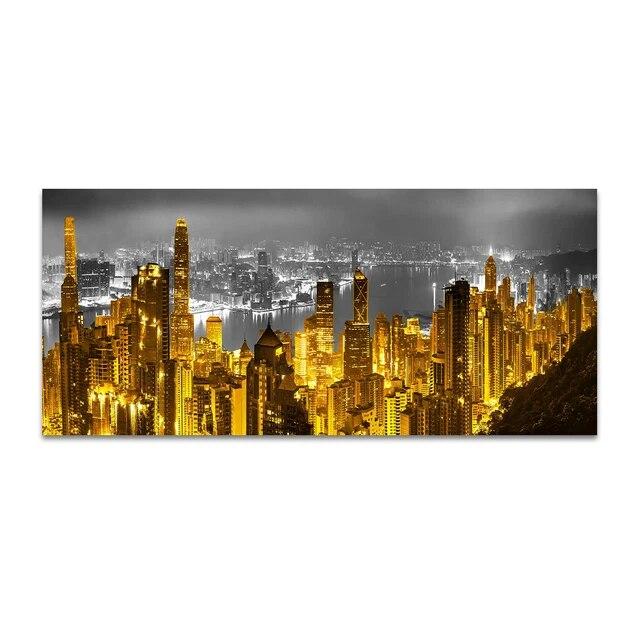Golden New York City Manhattan Building Grande Moschea della Mecca Dipinto su tela Parigi Poster Immagine di arte della parete Decorazione del soggiorno Senza cornice