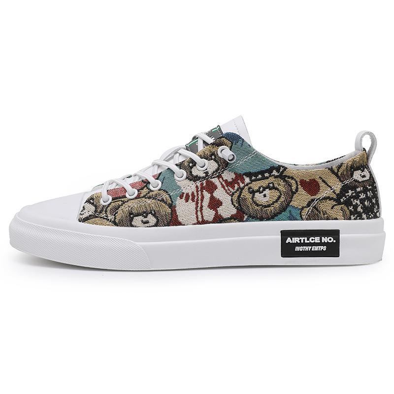 Men's Breathable Cartoon Bear Trendy Low-Top Casual Shoes - Four Seasons Wear-Resistant Flat Sneakers