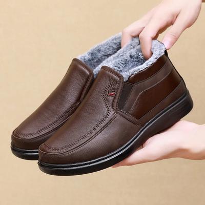 Hiver Hommes Chaussures en Coton Imperméables Antidérapantes Peluche Chaud Chaussures Décontractées Personnes d'Âge Moyen Personnes Âgées Confort Semelle Plate Bottes de Neige