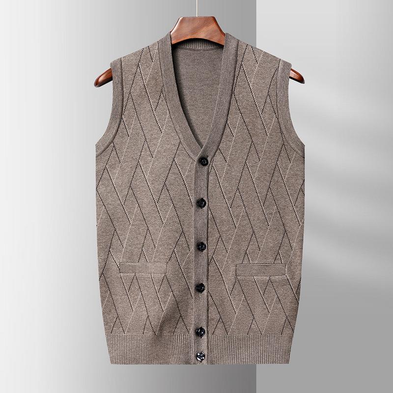 Autumn and Winter New Vest Men's Cardigan Men's V-neck Jacquard Vest Single-breasted Wide-shouldered Dad's Bottoming Shirt