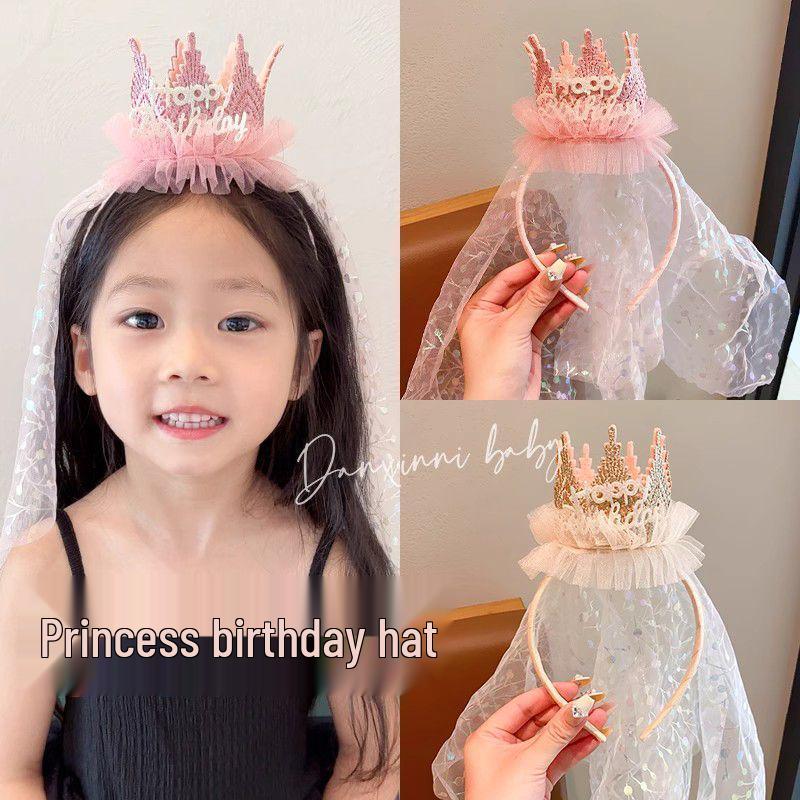 Kids' Princess Lace Crown Veil Party Hat - Fairy Birthday Photo Prop