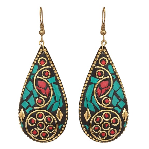 

Легкие свисающие серьги ручной работы из недрагоценного металла в тибетском стиле для женщин