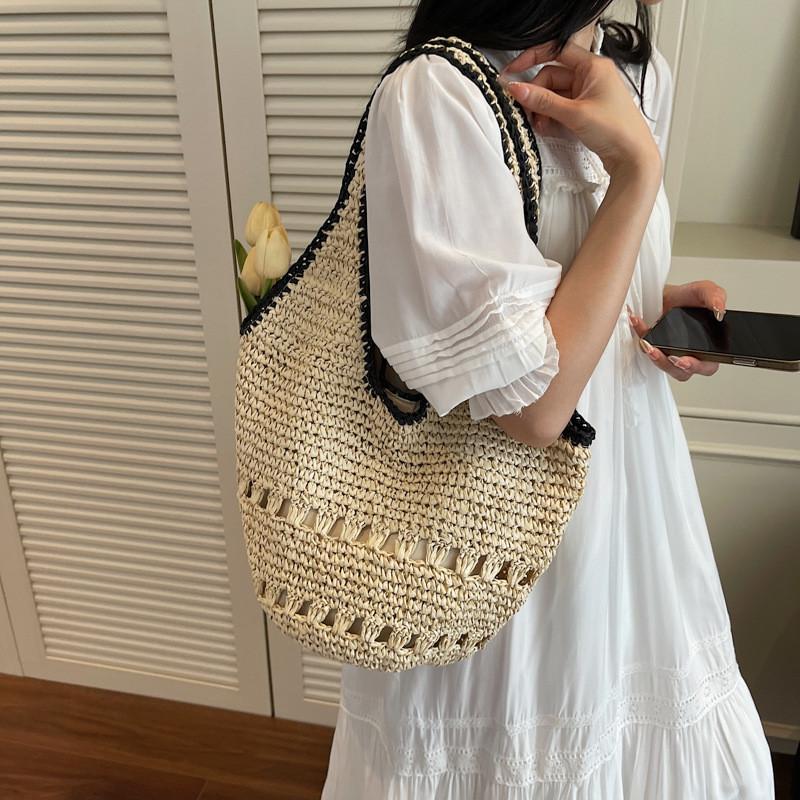 Summer Woven Beach Bag With Magnetic Closure For Casual Day Use