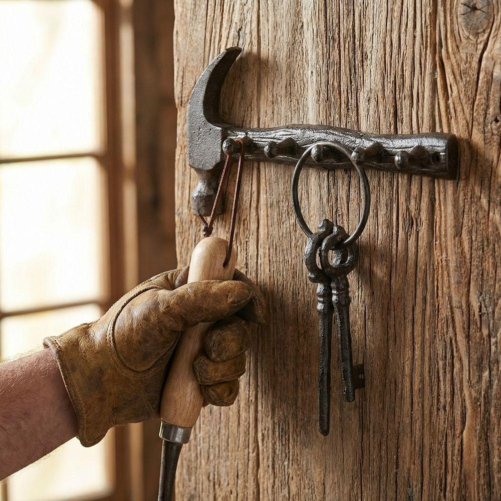 Rustic Wall-Mounted Decor Shelf DIY Plier Shape Key Holder Dual-Purpose Hooks Craftsmen